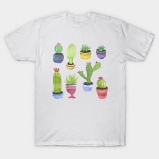 Watercolor Pattern of Cactus and Succulents T-Shirt